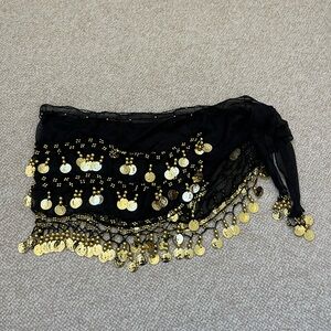 Black Belly Dance Hip Scarf with Gold Coins
